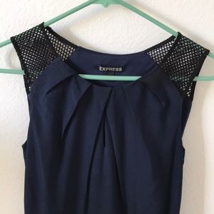 Express Navy Keyhole A-Line Mesh Shoulder dress